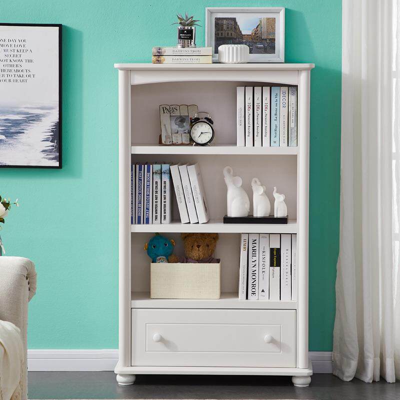 韩式田园白色书柜简约现代带门儿童实木书架置物架书橱简易储物柜