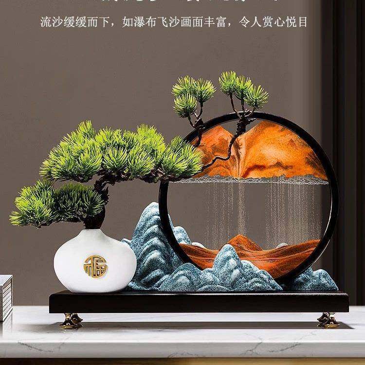创意迎客松流沙画摆件新中式客厅玄关办公室轻奢高档茶室软装饰品,家装灯饰光源,其它灯具灯饰,淘宝优惠券,粉丝福利购,淘宝优惠卷