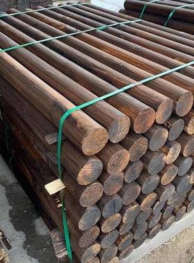 原木圆木柱户外凉亭花架木碳化防腐圆柱木桩古建长廊立柱木柱横