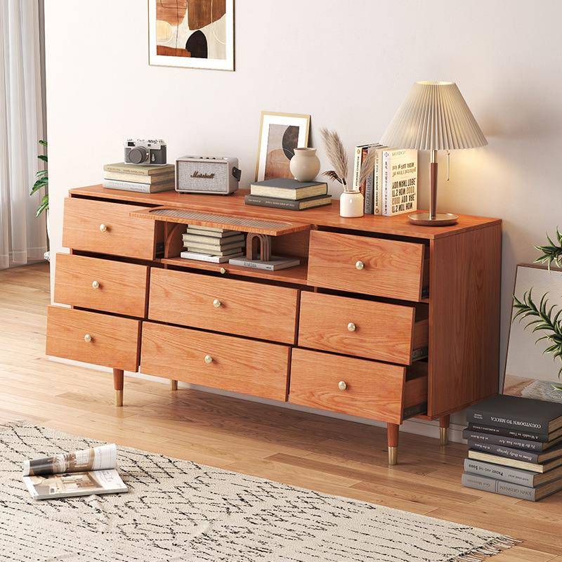 严选日式实木五斗柜简约现代卧室创意翻门九斗柜收纳柜客厅储物柜