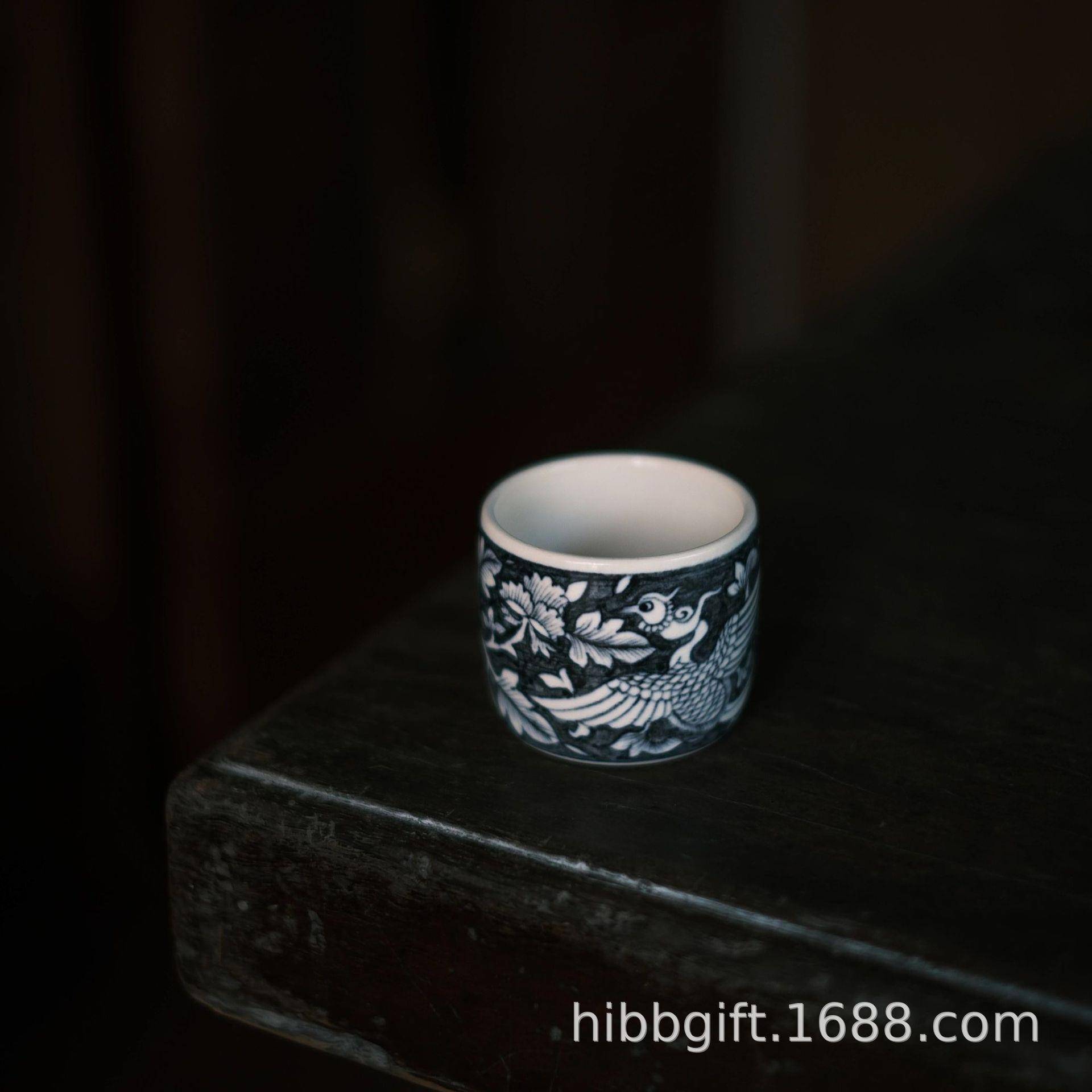 梵山堂茶杯龙年新款苏打釉手绘青花和凤扳指杯主人杯陶瓷杯