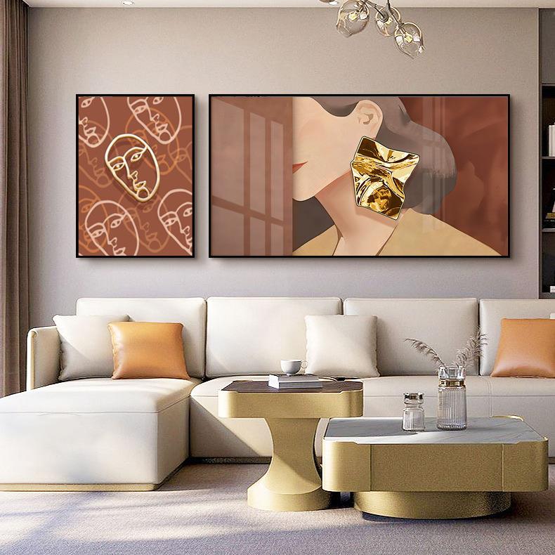 北欧轻奢客厅沙发后墙上挂画时尚人物装饰画创意美女横版卧室壁画