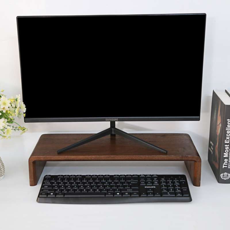 5ZV7黑胡桃木显示器增高架实木电脑屏幕垫高桌面键盘收纳置物