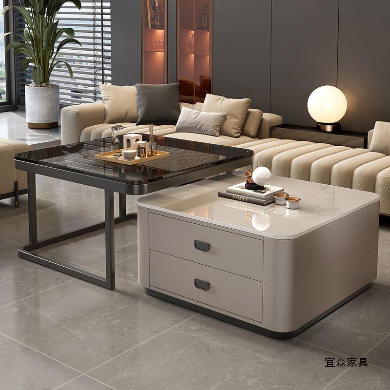 茶几客厅2024新款家用现代简约小户型网红方形玻璃可伸缩岩板茶桌