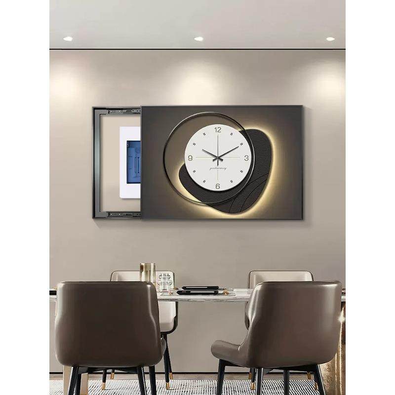 轻奢电表箱装饰画带钟表现代简约弱电箱电闸盒遮挡总开关客厅挂画