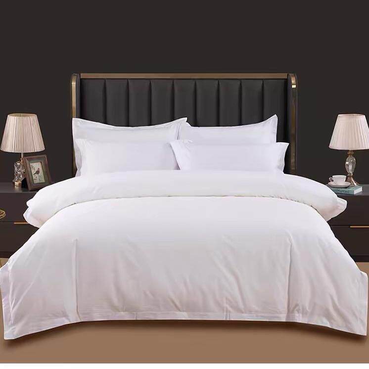 酒店布草四件套全棉60支贡缎宾馆床上用品民宿客栈被单被罩白色