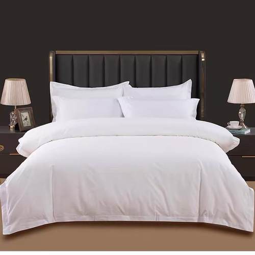 酒店布草四件套全棉60支贡缎宾馆床上用品民宿客栈被单被罩白色