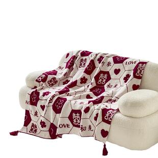 国潮风结婚百喜盖毯酒福室毯办公红披肩毯礼品外贸6tGSZcXP希百音