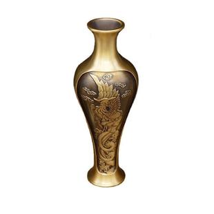 宏达黄凤铜浮雕龙全呈祥铜花瓶浮雕花瓶办公室玄关瓶花铜器摆件