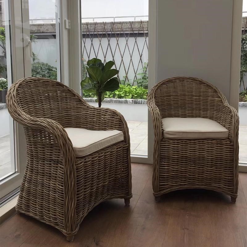 慢家居复古印尼天然藤编椅子法式户外藤椅花园东南亚侘寂风扶手椅