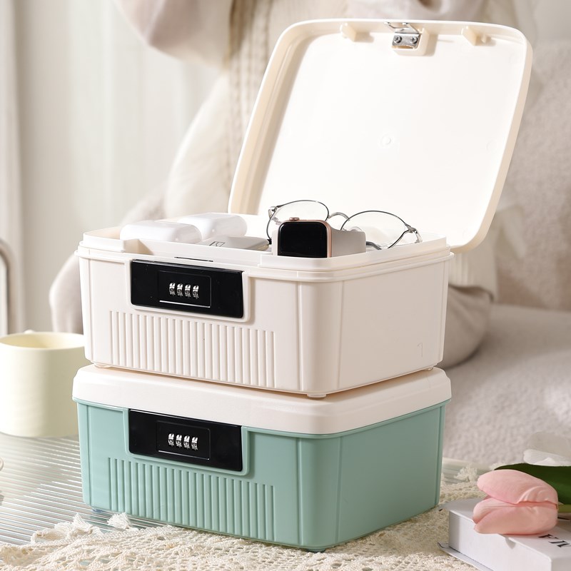 密码收纳盒私密贵重物品带锁文件储物盒子塑料上锁小型保管密码箱