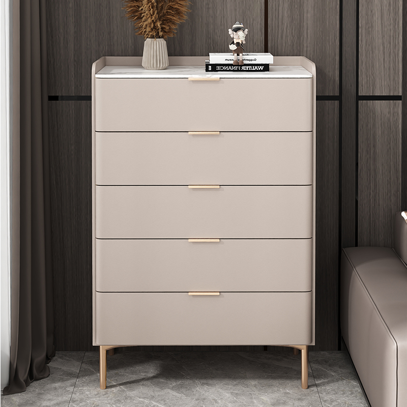 意式岩板五斗柜实木轻奢斗柜现代简约客厅抽屉收纳柜卧室储物柜