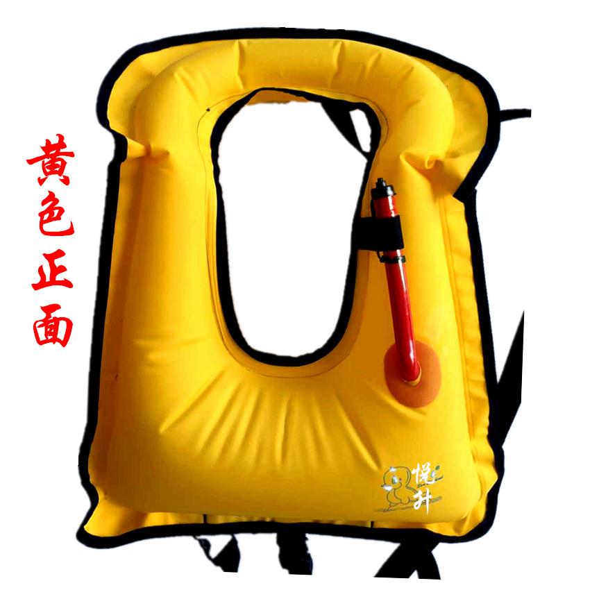 成人潜水浮潜充气浮力背心救生衣口吹便携气胀式救生衣可放气收放图片