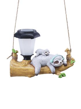 户外太阳能小夜灯花园松鼠树懒挂件仿真动物园艺装饰雕塑饰品