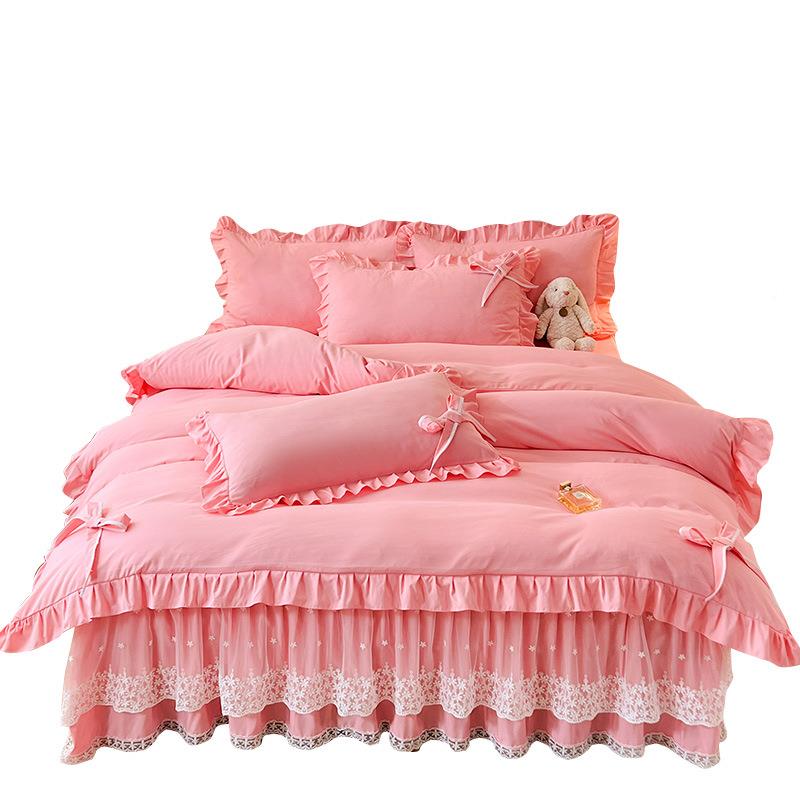 柔软亲肤蝴蝶结蕾丝棉主HT005500床罩公四件套床风裙三件套