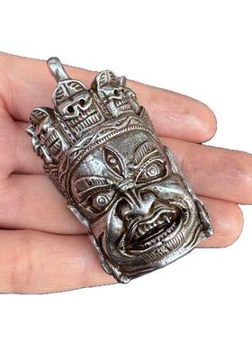古玩藏式托甲天铁吊坠大黑天玛哈嘎拉文玩配饰