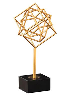 现代简约几何金色魔方抽象摆件美式北欧样板间书桌书房软装饰品