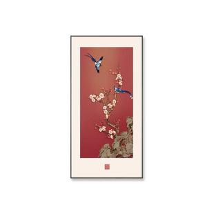 喜气盈门玄关装饰画新中式入户寓意好花鸟挂画走廊过道正对门壁画