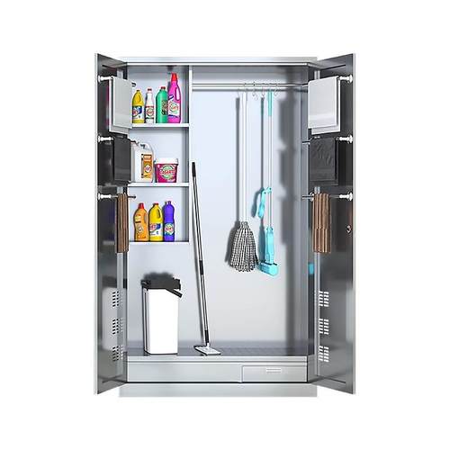 不锈钢工具清洁柜单双门卫生柜铁皮带锁钢制拖把扫帚柜保洁收纳柜