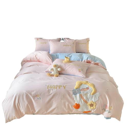 可爱鸭贴布绣全棉水洗棉四.件套通纯棉被套儿wanzihon卡床童宿舍1