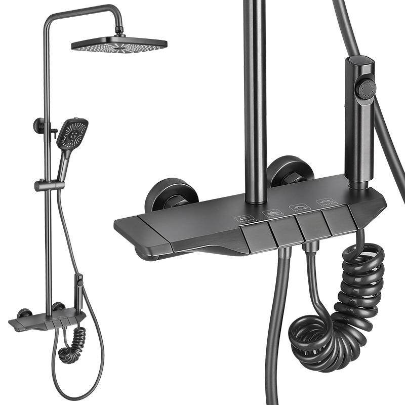 恒枪灰航母温花洒枪灰色间钢琴按键航母全铜能卫生淋浴装家用按摩,家装主材,普通花洒套装,淘宝优惠券,粉丝福利购,淘宝优惠卷