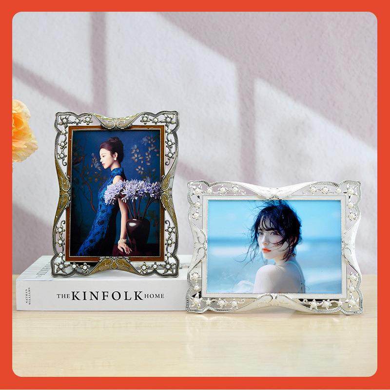 ▽欧式海马体相框摆台挂墙金属67810寸像架客厅摆件带洗婚纱