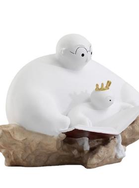 现代创意大白父子看书摆件客厅样板房北欧仿石膏雕塑父爱父与子