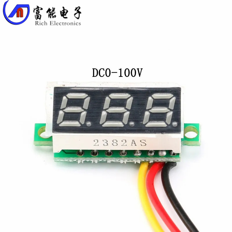 0.28寸超小数字直流电压表头 数显 两线 三线DC0-100V 电瓶电压表