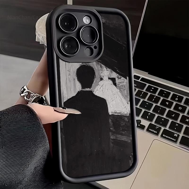 适用苹果15promax手机壳新款iphone14高级感13pro暗黑风12婚纱憧憬11油画8plus艺术7全包x男女xs防摔xr套max