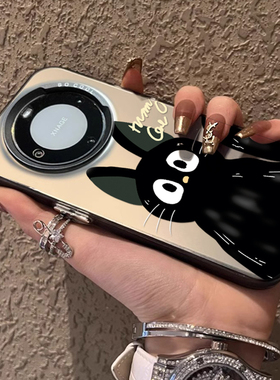 适用华为mate60pro+手机壳新款mete50黑色呆萌猫咪40pro彩银彩绘30epor卡通创意mt40磨砂防摔50p魅特60保护套