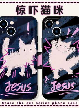 惊吓猫咪手机壳苹果13华为mate40卡通iPhone15promax图案14紫色OPPO涂鸦小米12猫vivo搞怪60兔子11适用狗小猫