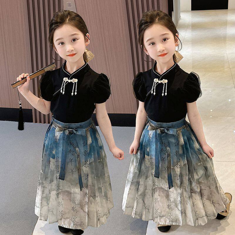 2026新款洋气儿童中国风马面裙套装女童夏季连衣裙新中式汉服裙子