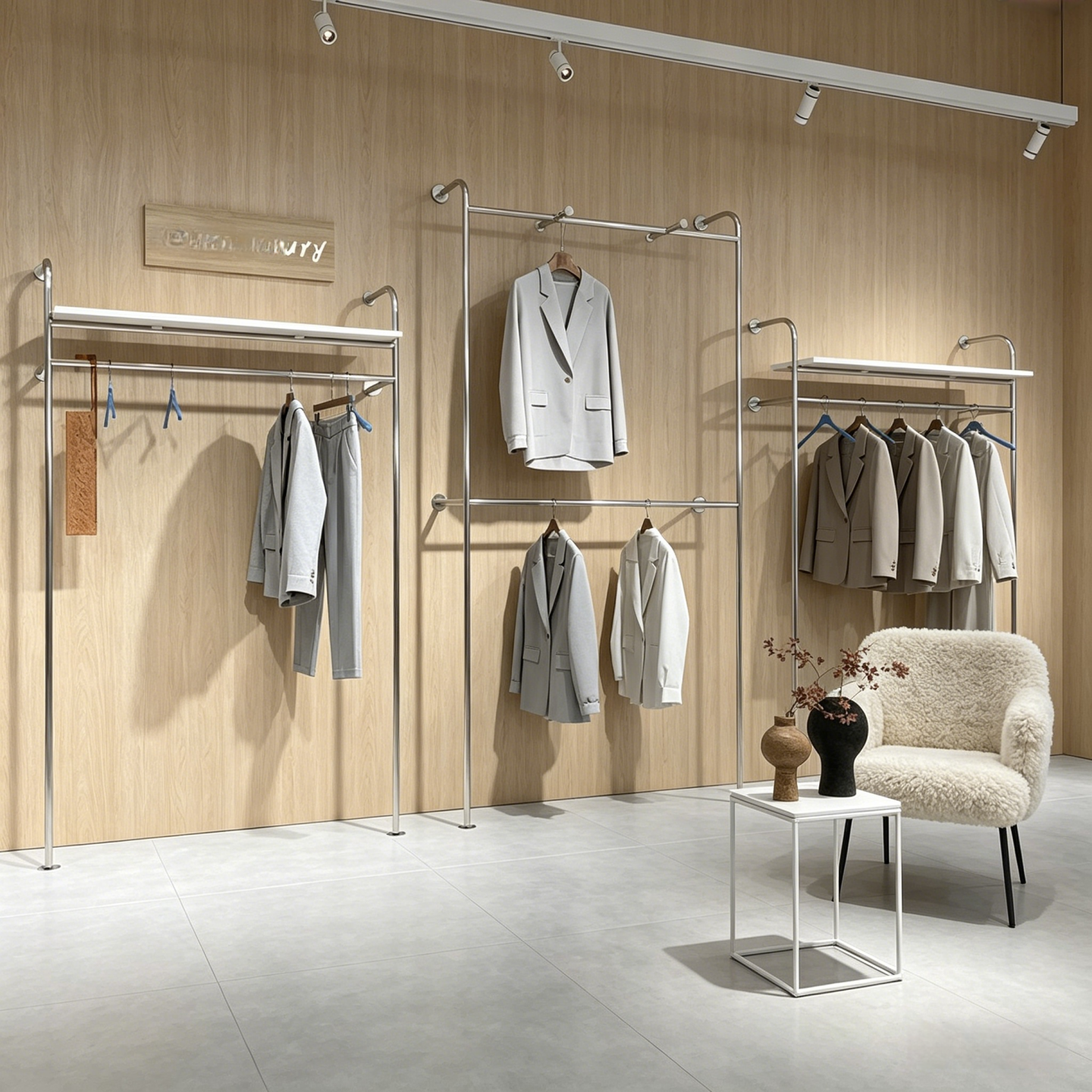 不锈钢壁挂双层服装展示架