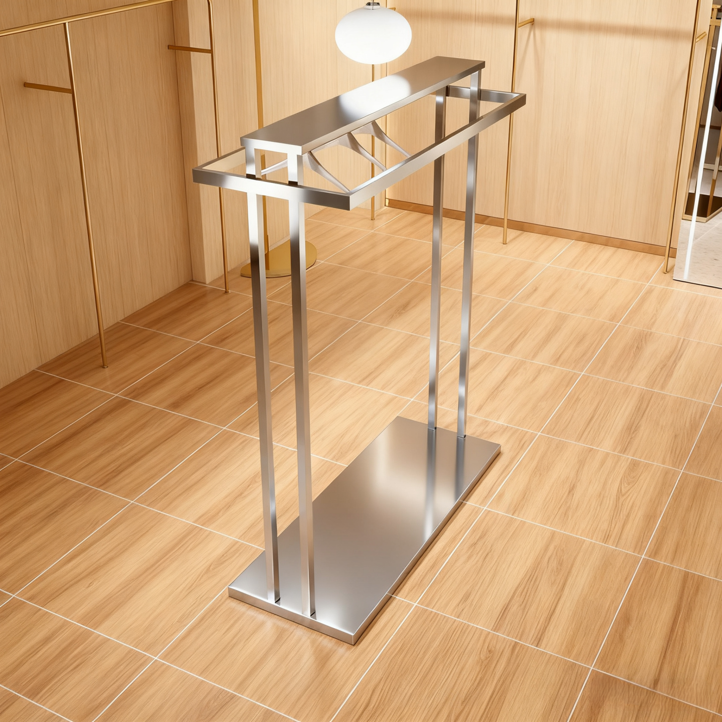 服装店展示架不锈钢银色中间双排挂衣服架女装店专用中岛陈列货架