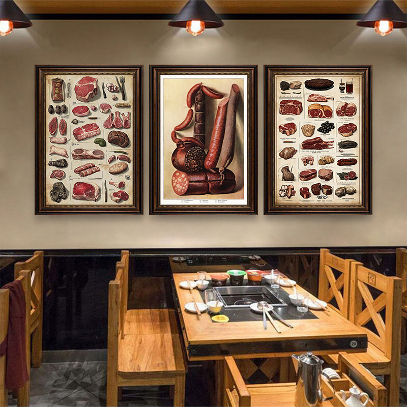 牛排店装饰画美式复古西餐厅烤肉