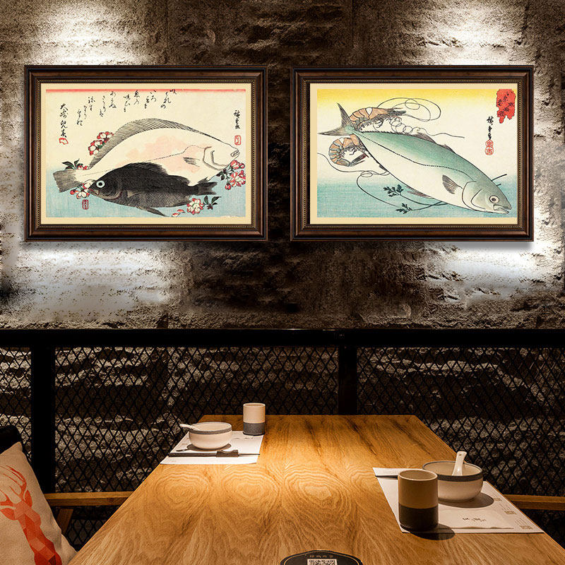 日式鱼刺身三文鱼装饰画日本料理寿司酒屋餐厅挂画鱼类艺术墙壁画