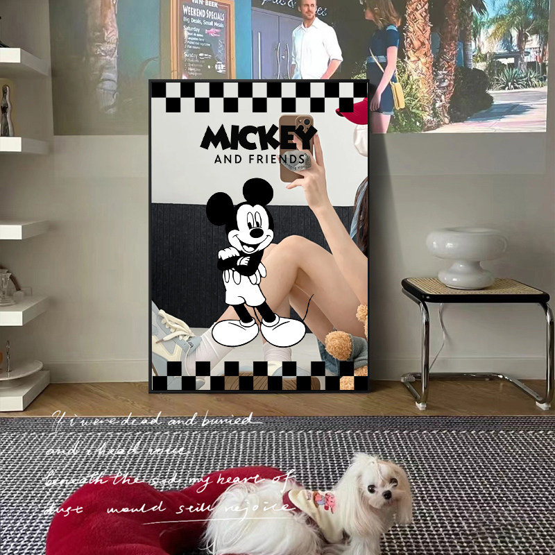 卡通风米奇镜子装饰画客厅沙发背景墙挂画卧室床头柜桌面镜面摆画