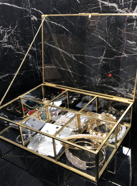 样板房饰品盒摆件家具展厅妆台玻璃六格首饰盒衣帽间飘窗软装道具