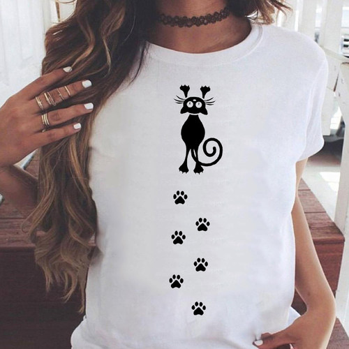 极速Women Graphic Printing Fashion Cat Animal 90s Clothing S
