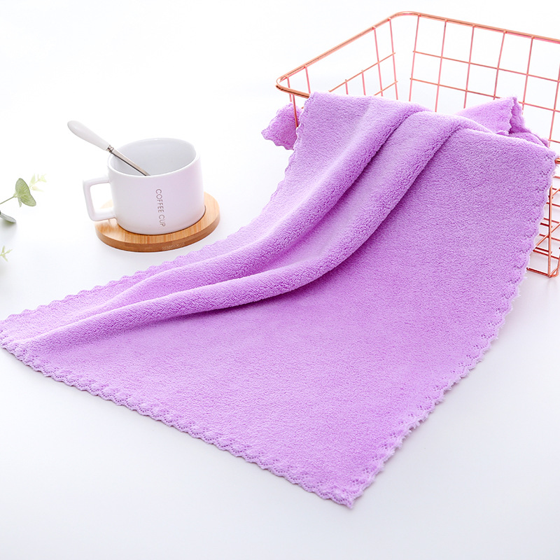 3条薄款花边珊瑚绒毛巾吸水不掉毛擦头发巾柔软舒适洗脸儿童面巾