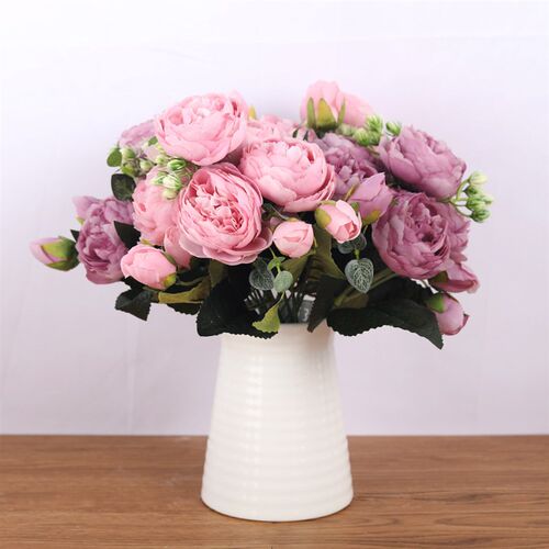 极速30cm Rose Pink Silk Bouquet Peony Artificial Flowers 5 B