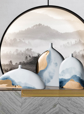 新中式摆件软装饰品陶瓷插花瓶轻奢家居客厅酒柜电视柜创意摆设品