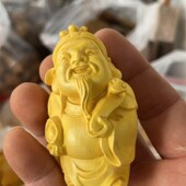 极速大叶黄杨木雕如意财神爷手把件小鸟摆件小沙弥貔貅福猪金蟾装