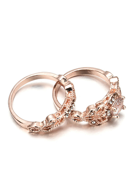 极速New 2 Pcs/Set Zircon Engagement Rings for Women Rose Gol
