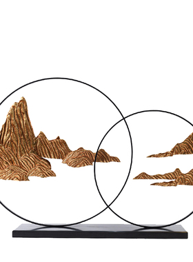 现代新中式禅意山雕塑工艺品摆饰酒店玄关柜会所样板间样品屋展示