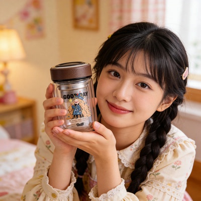 STANCHION便携可爱双层玻璃茶杯