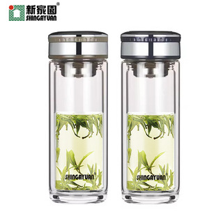 新家园双层大容量玻璃杯便携男士商务办公杯子带滤网泡茶杯车载