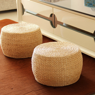 博兴草编坐墩换鞋凳榻榻米客厅矮凳实木板凳沙发凳墩子矮凳子
