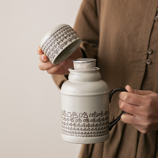 草木灰小暖壶创意大容量陶瓷泡茶杯办公室家用中式轻奢高档保温瓶