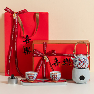 青花喜樂_一壶二杯+茶盘+炉(送手写喜字2个)